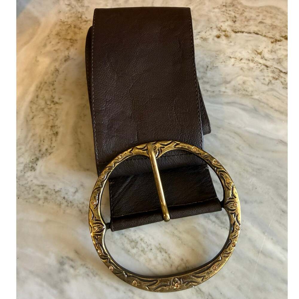 Wide Leather Cinch Belt Chocolate Brown